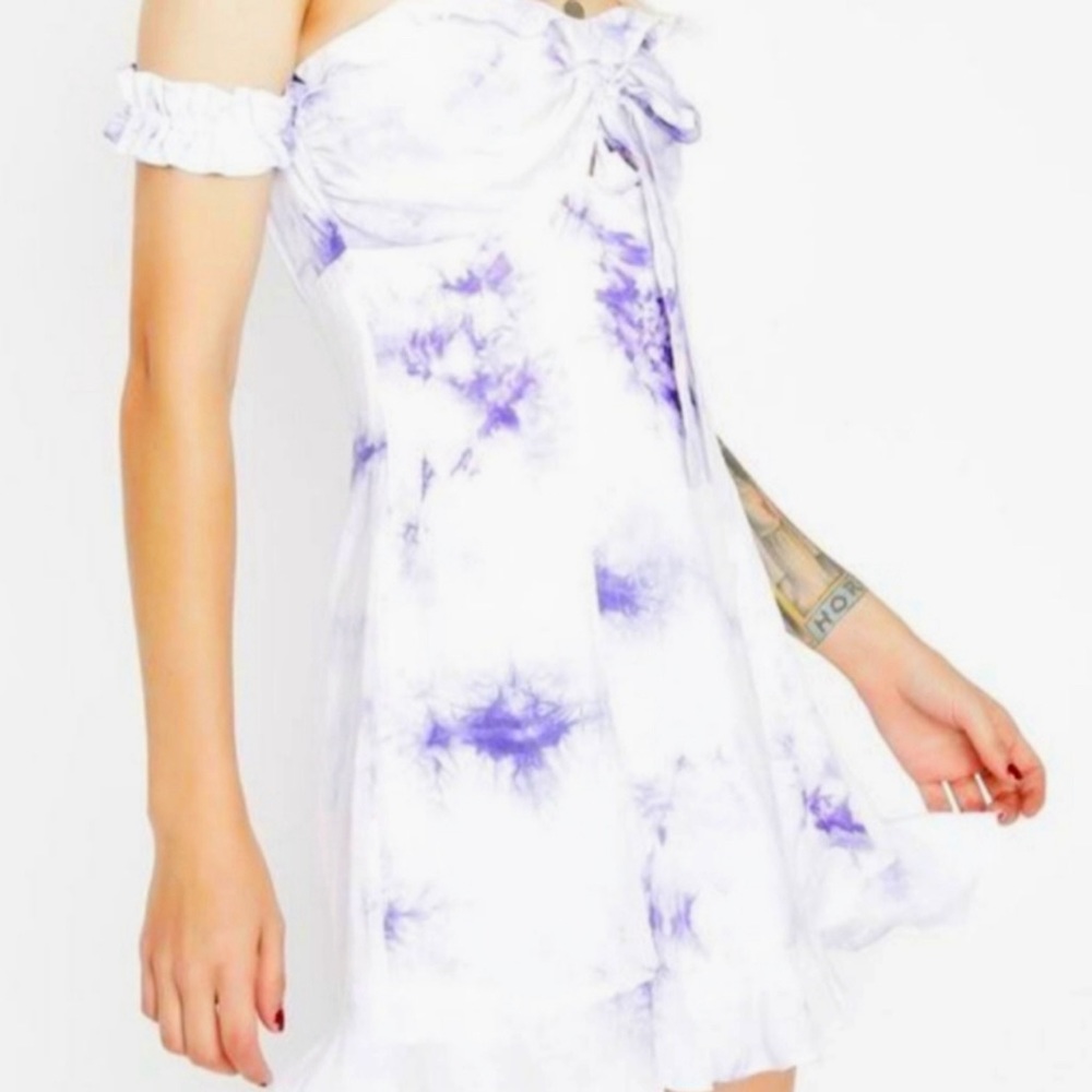 Purple & White Off The shoulder tie dye dress